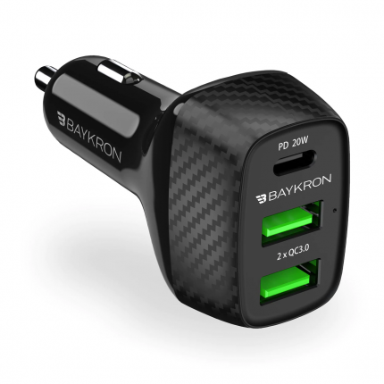 Baykron Car Charger 2 Ports USB-A 1Port USB-C 
