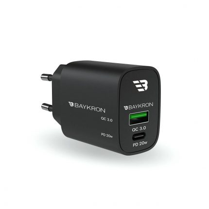 Baykron Charger 2 Ports USB-A/USB-C PD 20W - Black 